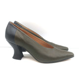 Bottega Veneta Two-Tone Pumps Dark Olive & Black Size 37.5