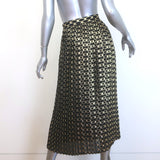 Celine Triomphe Metallic Jacquard Pleated Midi Skirt Black/Gold Size 36