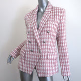 L'Agence Kenzie Double Breasted Tweed Blazer Pink/White Wool-Blend Size 8