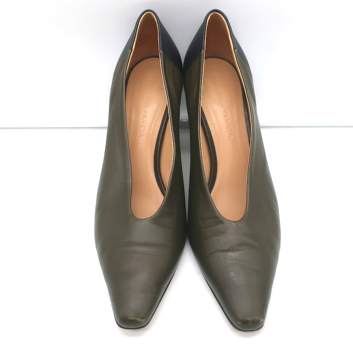 Bottega Veneta Two-Tone Pumps Dark Olive &amp; Black Size 37.5