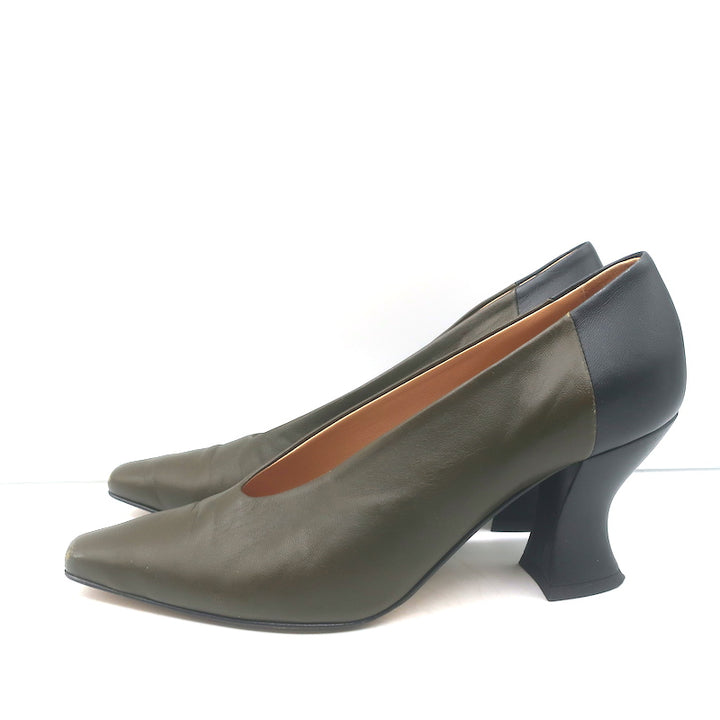Bottega Veneta Two-Tone Pumps Dark Olive &amp; Black Size 37.5