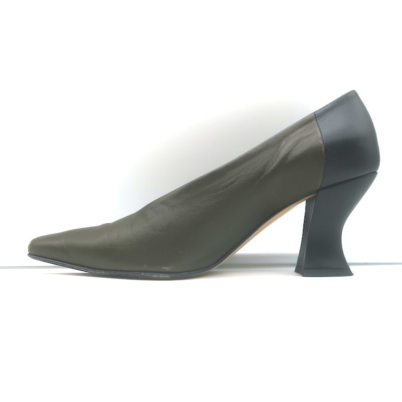 Bottega Veneta Two-Tone Pumps Dark Olive &amp; Black Size 37.5