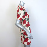 Saint Laurent Rose Print Jacquard Short Sleeve Mini Dress Ivory/Red Size 36