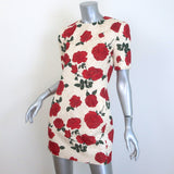 Saint Laurent Rose Print Jacquard Short Sleeve Mini Dress Ivory/Red Size 36