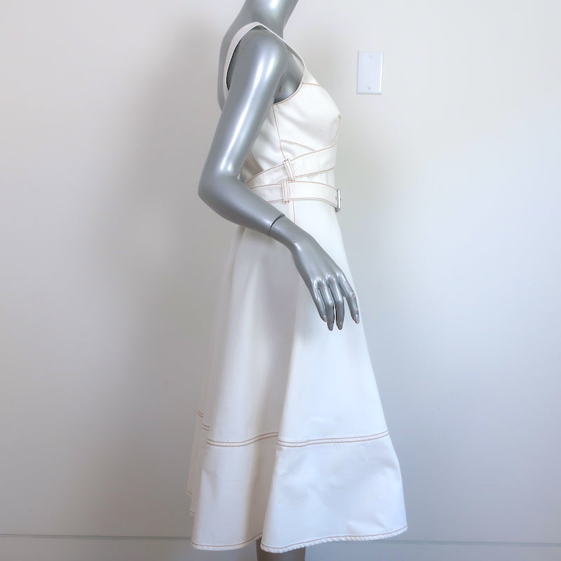 Alexander McQueen Belted Midi Dress White Denim Size 42