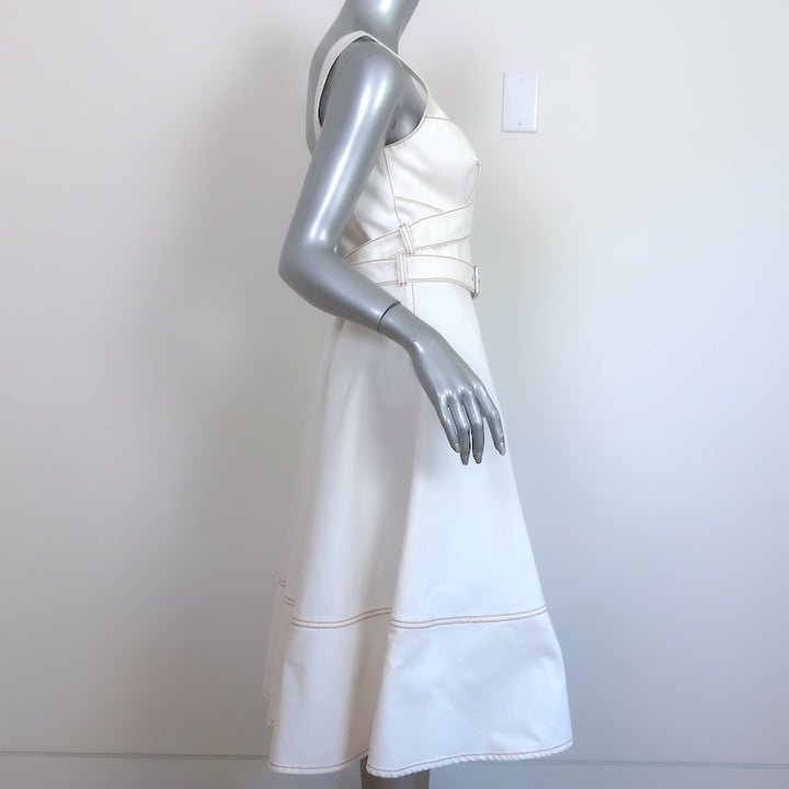 Alexander McQueen Belted Midi Dress White Denim Size 42