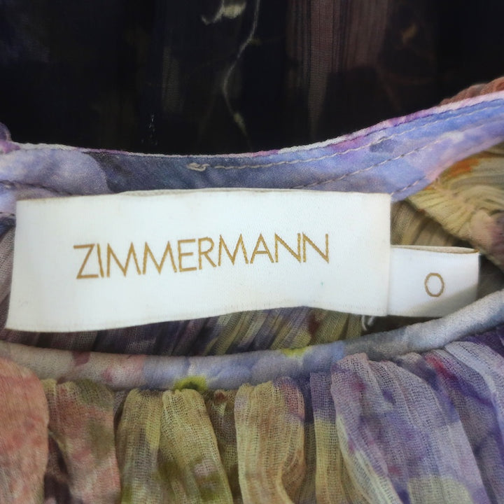 Zimmermann Sleeveless Shirred Maxi Dress Black Floral Print Chiffon Size 0
