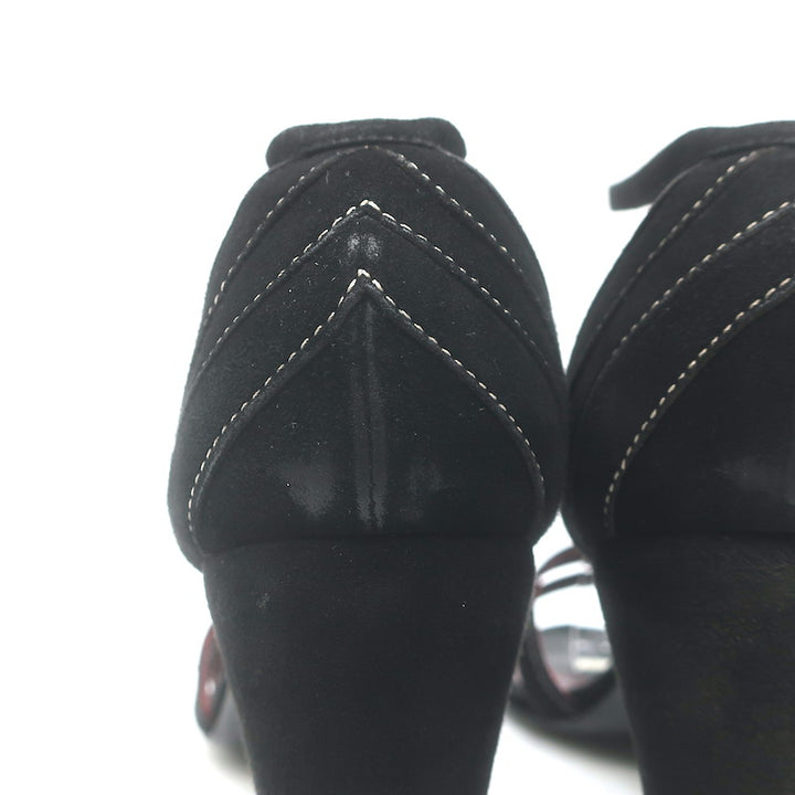 Vintage Chanel 03A Crisscross Ankle Strap Sandals Black Suede Size 39.5