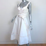Alexander McQueen Belted Midi Dress White Denim Size 42