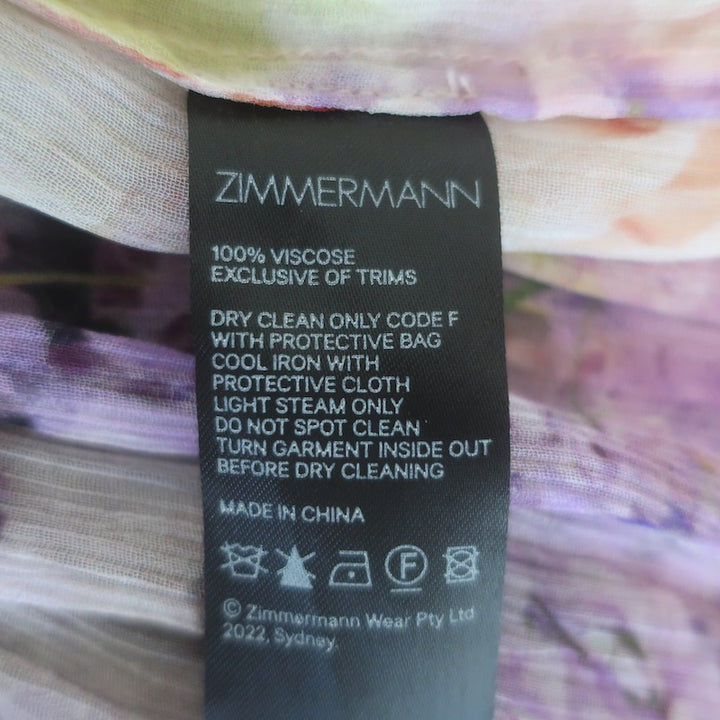 Zimmermann Sleeveless Shirred Maxi Dress Black Floral Print Chiffon Size 0