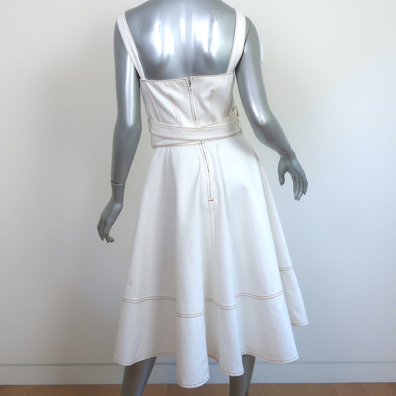 Alexander McQueen Belted Midi Dress White Denim Size 42