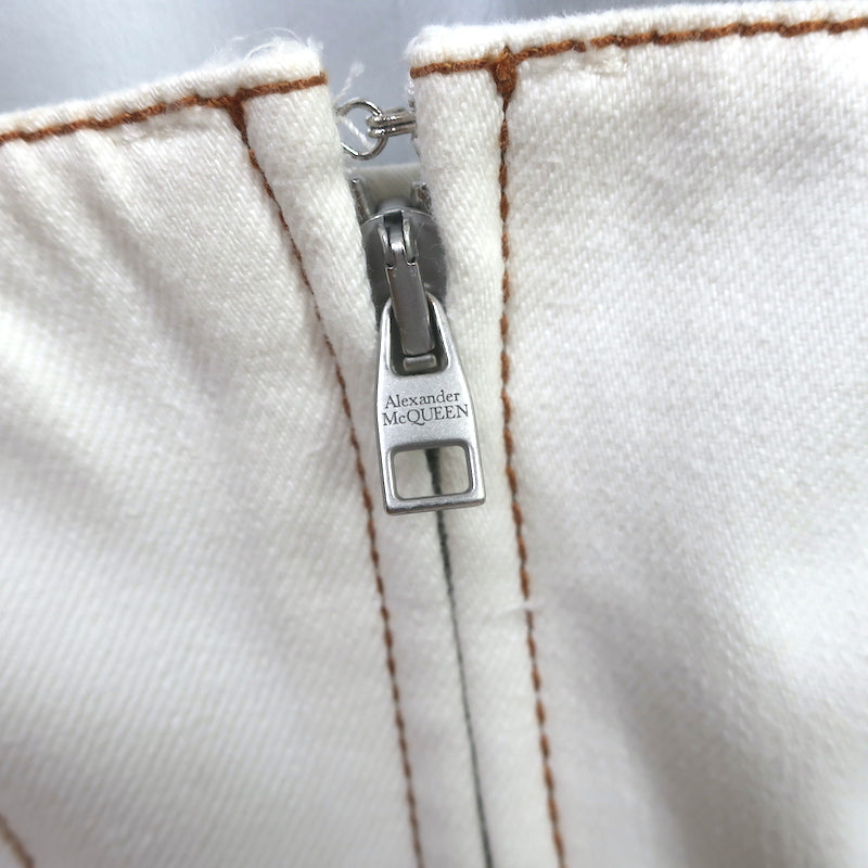 Alexander McQueen Belted Midi Dress White Denim Size 42