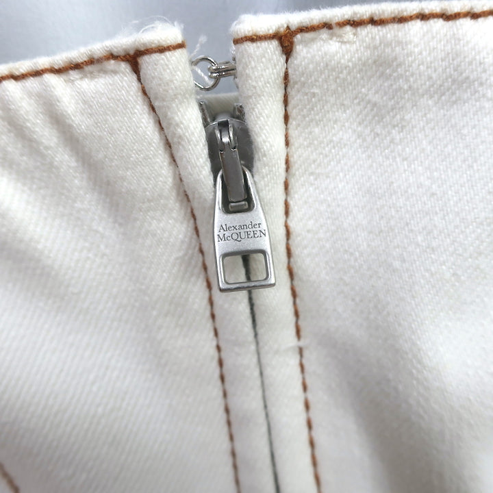 Alexander McQueen Belted Midi Dress White Denim Size 42