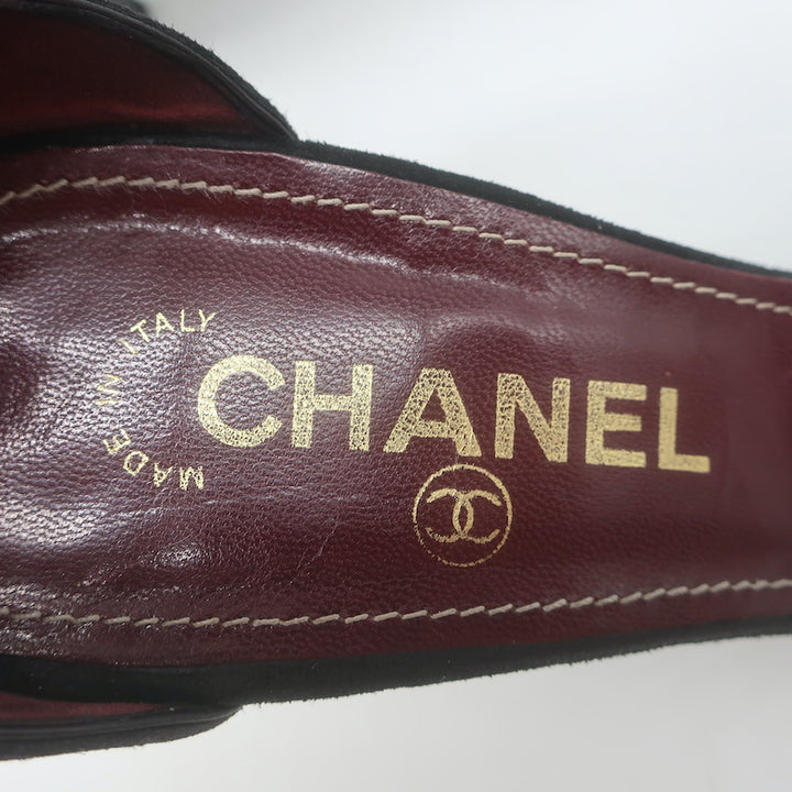 Vintage Chanel 03A Crisscross Ankle Strap Sandals Black Suede Size 39.5
