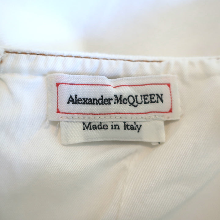 Alexander McQueen Belted Midi Dress White Denim Size 42