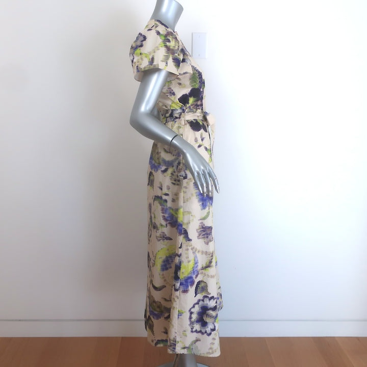 Psophia Puff Sleeve Belted Maxi Dress Ivory Floral Print Poplin Size Extra Small