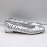Chanel 16P CC Cap Toe Ballet Flats Silver Metallic Ruched Leather Size 41
