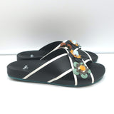 Fendi Flowerland Crisscross Slide Sandals Black Leather Size 38