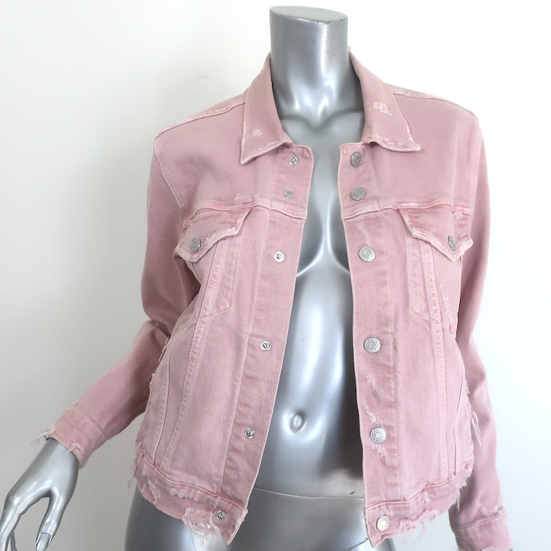 AMO Pop Destroyed Denim Jacket Blush Stretch Cotton Size Large