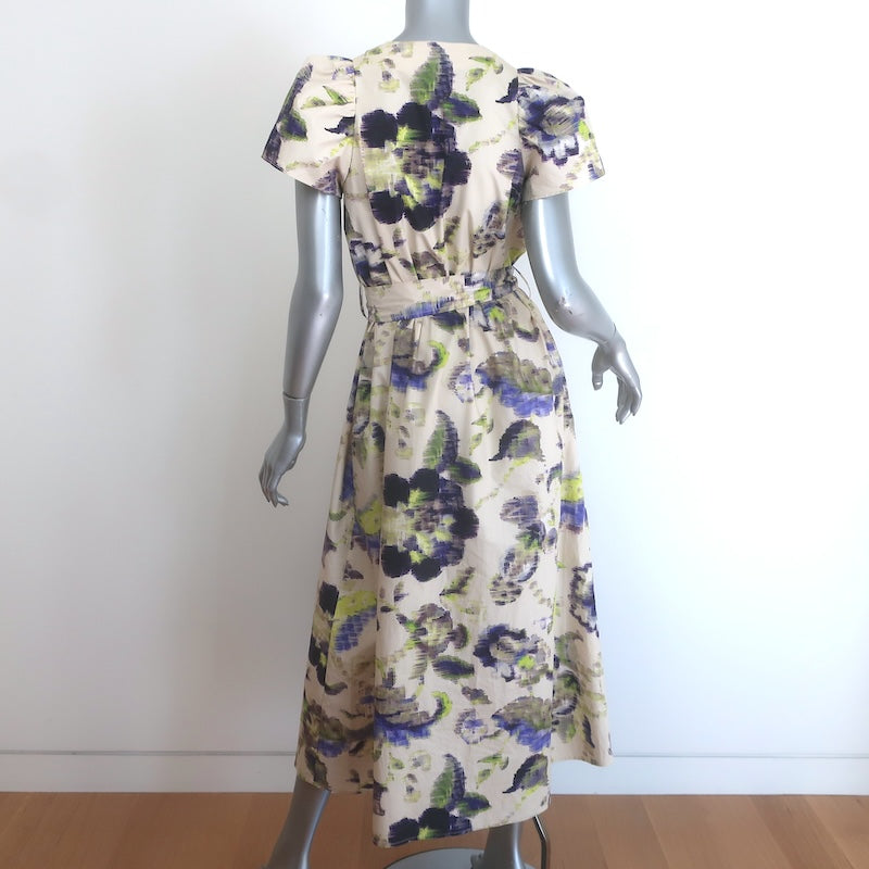 Psophia Puff Sleeve Belted Maxi Dress Ivory Floral Print Poplin Size Extra Small