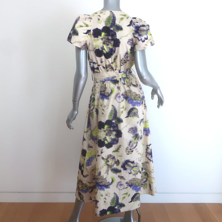 Psophia Puff Sleeve Belted Maxi Dress Ivory Floral Print Poplin Size Extra Small