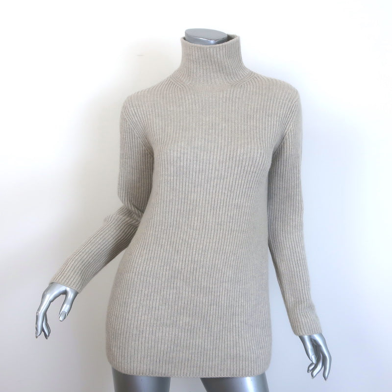 Hermes Ribbed Cashmere Turtleneck Sweater Oatmeal Size Small