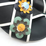 Fendi Flowerland Crisscross Slide Sandals Black Leather Size 38