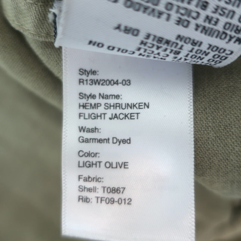 R13 Shrunken Flight Jacket Light Olive Cotton-Hemp Size Small