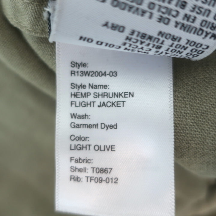 R13 Shrunken Flight Jacket Light Olive Cotton-Hemp Size Small