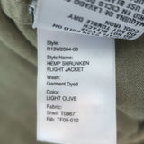 R13 Shrunken Flight Jacket Light Olive Cotton-Hemp Size Small