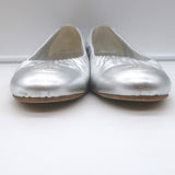 Chanel 16P CC Cap Toe Ballet Flats Silver Metallic Ruched Leather Size 41