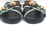 Fendi Flowerland Crisscross Slide Sandals Black Leather Size 38