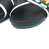 Fendi Flowerland Crisscross Slide Sandals Black Leather Size 38