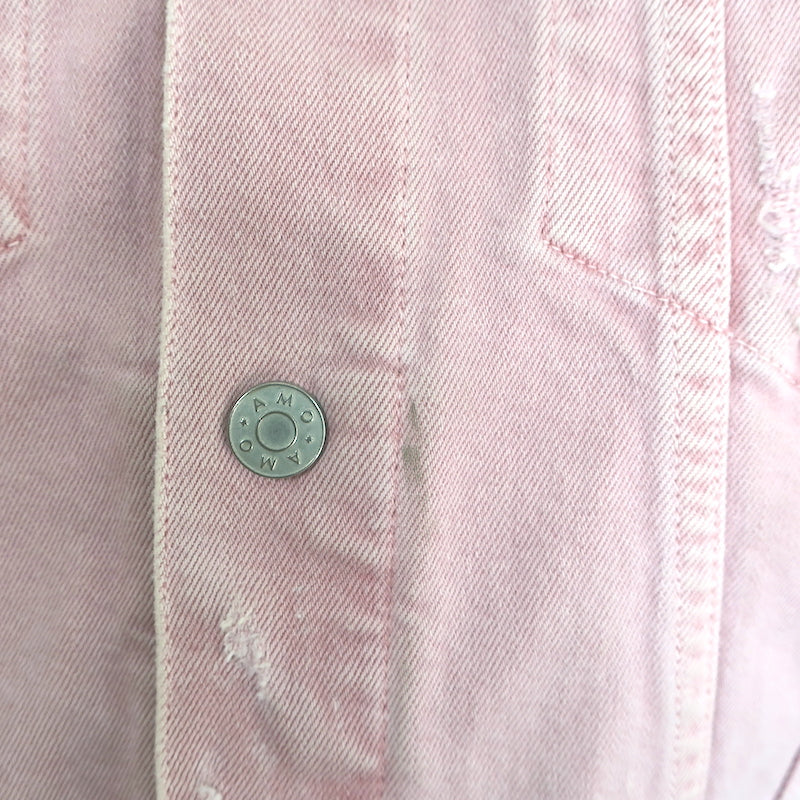 AMO Pop Destroyed Denim Jacket Blush Stretch Cotton Size Large