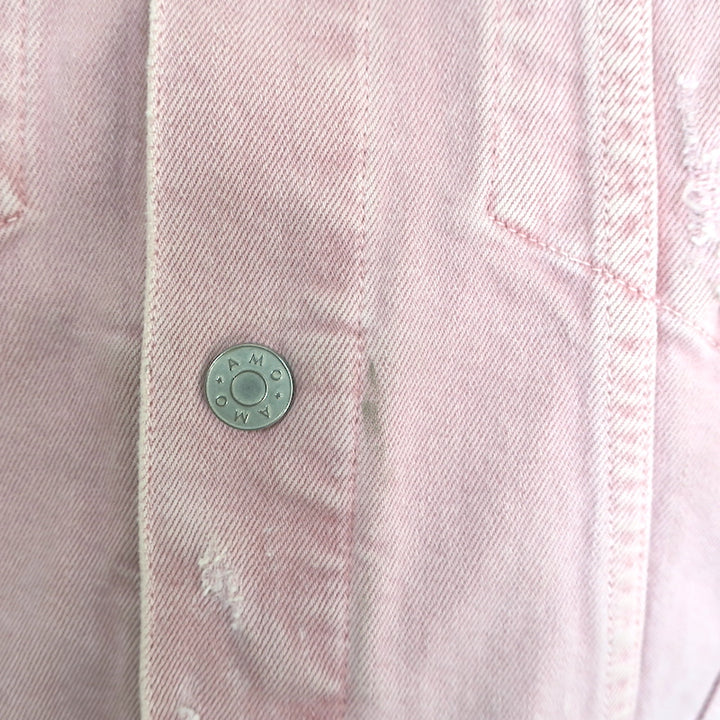 AMO Pop Destroyed Denim Jacket Blush Stretch Cotton Size Large