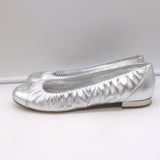 Chanel 16P CC Cap Toe Ballet Flats Silver Metallic Ruched Leather Size 41