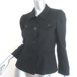 Gucci button-front jacket in black stretch hemp, size 44, authentic pre-owned luxury with light shoulder padding.