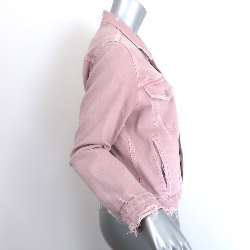 AMO Pop Destroyed Denim Jacket Blush Stretch Cotton Size Large