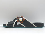 Fendi Flowerland Crisscross Slide Sandals Black Leather Size 38