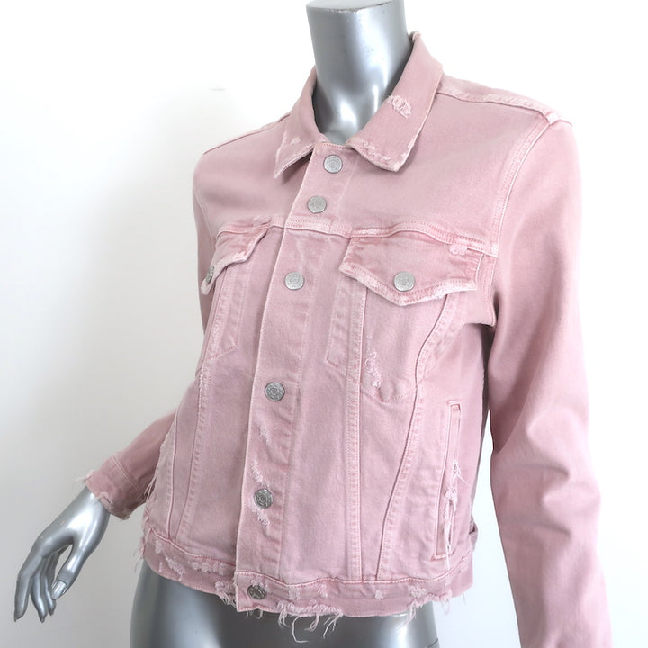 AMO Pop Destroyed Denim Jacket Blush Stretch Cotton Size Large