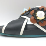 Fendi Flowerland Crisscross Slide Sandals Black Leather Size 38