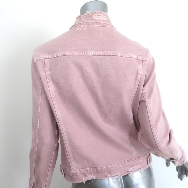 AMO Pop Destroyed Denim Jacket Blush Stretch Cotton Size Large