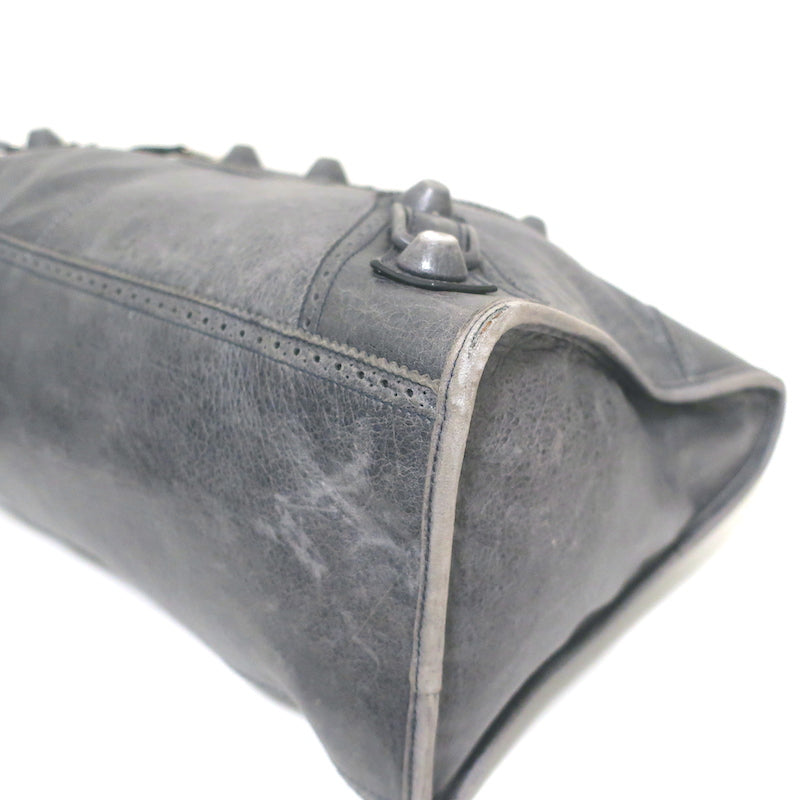 Balenciaga Giant Covered Brogues City Satchel Dark Gray Leather Shoulder Bag