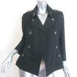 Burberry London double-breasted pleated black stretch-cotton jacket, size US 8, pre-owned luxury in excellent condition