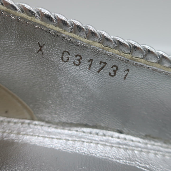 Chanel 16P CC Cap Toe Ballet Flats Silver Metallic Ruched Leather Size 41