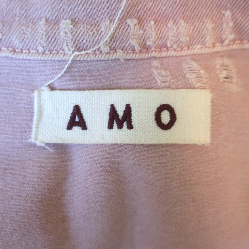 AMO Pop Destroyed Denim Jacket Blush Stretch Cotton Size Large