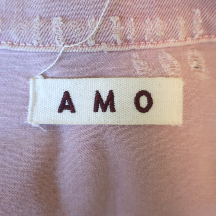 AMO Pop Destroyed Denim Jacket Blush Stretch Cotton Size Large