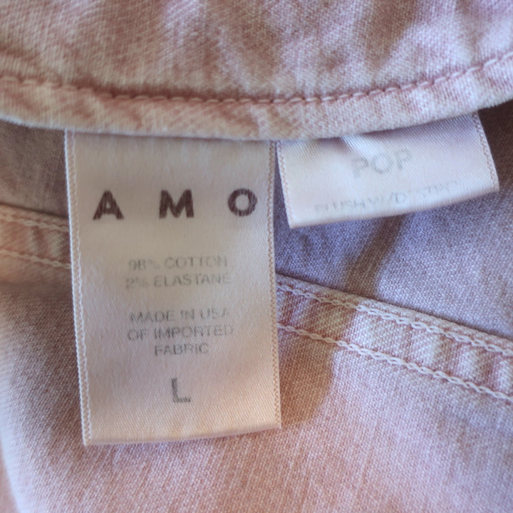 AMO Pop Destroyed Denim Jacket Blush Stretch Cotton Size Large