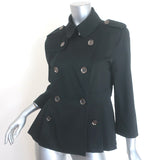 Burberry London double-breasted pleated jacket in black stretch cotton, size US 8, pre-owned authentic luxury.