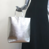 Celine Small Vertical Cabas Tote Silver Metallic Leather Crossbody Bag